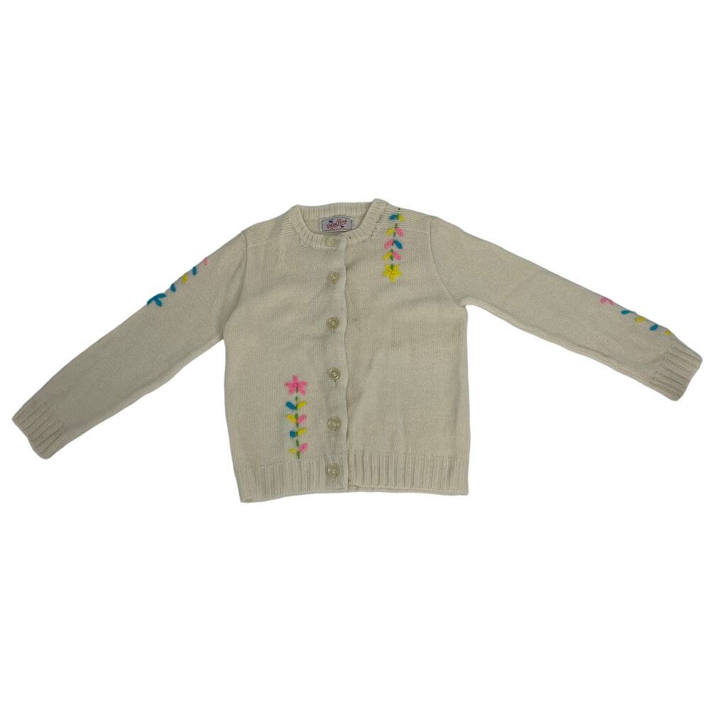 VTG 1980 Blue Bird girl sz2-4 sweater Easter and embroidered White Cardigan - Picture 2 of 8
